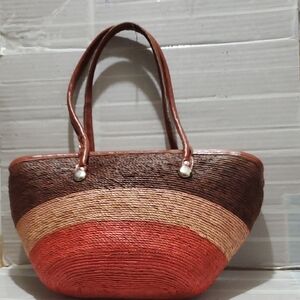 Brown and Red Handwoven Sammer beach Tote Bag